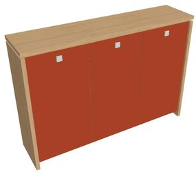 Dulap mediu pentru haine Verno 188 x 46 x 130 cm, uși de sticlă, stejar deschis / portocaliu
