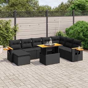 vidaXL Set mobilier de grădină cu perne, 9 piese, negru, poliratan
