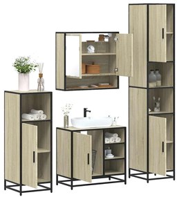 vidaXL Set de mobilier de baie din 4 piese din lemn de stejar Sonoma