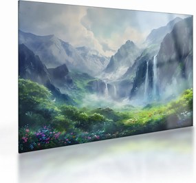 Tablou pe sticlă - Valea cascadelor (70x50 cm)