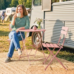 Outsunny Set bistro de grădină 3 piese Masă și 2 scaune pliante cu lamele Dublă protecție anti-rugină Roz | Aosom Romania