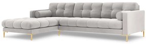 Colțar tapițat Bali, Silver/5 locuri/picioare gold/partea stângă/ L293 x l185 x h75