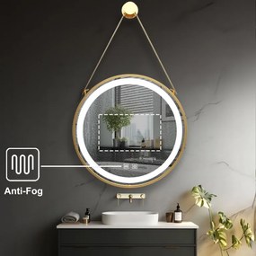 Oglindă de baie IREDA LED cu iluminare, cadru auriu, 80 c