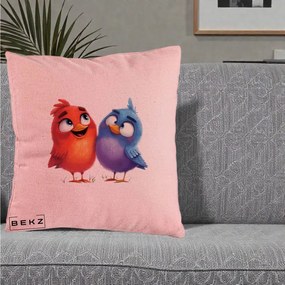 Perna Decorativa Pasarele Vesele Duo, 40x40 cm, Roz, Husa Detasabila, Perna Inclusa, BEKZ®