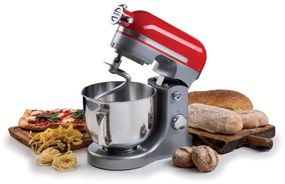 Mixer planetar Ariete MODERNA 1589/00, 3200W, 5.5 L, 11 viteze, Carcasa aluminiu, Accesorii, Roșu/Inox