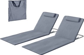 Outsunny Set de 2 Saltele cu Spătar Rabatabil, Suport pentru Cap și Geantă de Transport 134x48x33-43 cm Gri | Aosom Romania