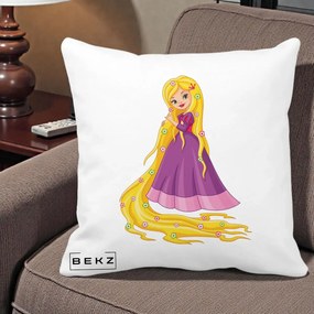 Perna Personalizata Rapunzel Par Lung Floral, 40x40 cm, Alba Mata, Husa Detasabila, Perna Inclusa, BEKZ®