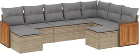 vidaXL Set canapele de grădină, 9 piese, cu perne, bej, poliratan