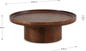 Măsuță de cafea maro închis rotundă din lemn de mango 80x80 cm Giselle – Marckeric