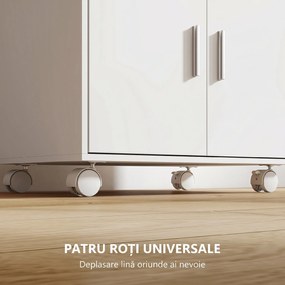 HOMCOM Dulap pentru Cuptorul cu Microunde cu Roți, Bufet de Bucătărie cu Sertar, Blat pentru Electrocasnice, Dulap cu 2 Uși, Raft Glisant și Raft Deschis, Cărucior de Bucătărie pentru Sufragerie, 59x40x92cm, Alb | Aosom Romania