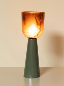 Lampă de masă din rășină maro cu structură din metal kaki, abajur în formă de cupă, finisaj lucios, 48×14 cm, „Velaro"