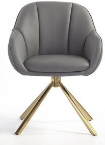 HR2055 BAZĂ STEA Scaun Gri din Piele Ecologica cu Bază Aurie