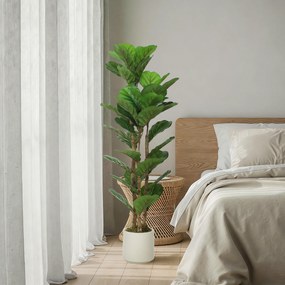 HOMCOM Plantă artificială de interior 120 cm Ficus lyrata arbore artificial cu ghiveci din plastic și trunchi din lemn masiv, verde | Aosom Romania