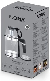 Ceainic electric pentru ceai turcesc Floria ZLN1757, 1500W, 1.8+1.2 l, Infuzor, Sticlă borosilicată, Negru