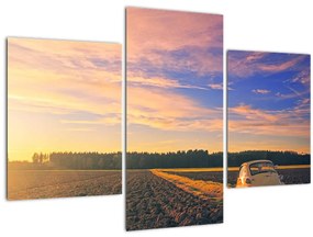 Tablou - Mașină galbenă ăn câmp (90x60 cm)