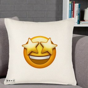 Perna Decorativa Emoji Ochi Stele, 40x40 cm, Crem Reliefat, Husa Detasabila, Perna Inclusa, BEKZ®