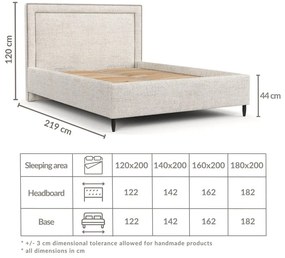 Pat matrimonial crem tapițat cu spațiu de depozitare cu somieră 180x200 cm Baleine – Maison de Rêve