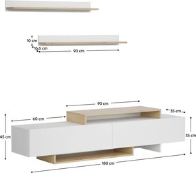Mobilier de perete living, alb/stejar artisan, MILONA