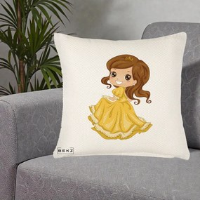 Perna Decorativa Printesa Bella Rochie Aurie, 40x40 cm, Crem Reliefat, Husa Detasabila, Perna Inclusa, BEKZ®