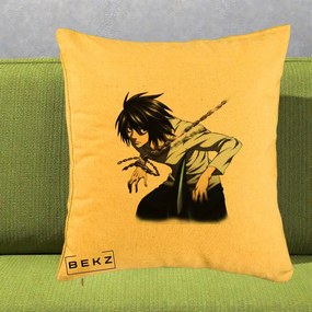 Perna Personalizata Death Note L Lawliet Lanturi, 40x40 cm, Galben, Husa Detasabila, Perna Inclusa, BEKZ®