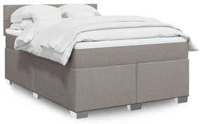 vidaXL Pat box spring cu saltea, gri taupe, 140x200 cm, textil