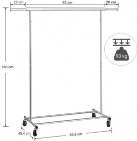 Suport mobil cu 1 bara Chrome 1, (92-132) x 45.4 x 160 cm