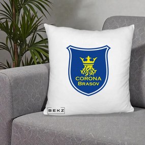 Perna Personalizata Corona Brasov Fotbal, 40x40 cm, Alb Pufos, Husa Detasabila, Perna Inclusa, BEKZ®