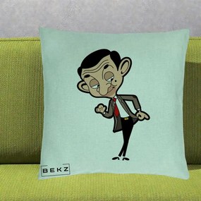 Perna Personalizata Mr. Bean Caricatura, 40x40 cm, Verde Menta, Husa Detasabila, Perna Inclusa, BEKZ®