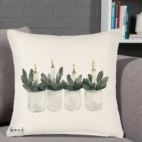 Perna Decorativa Lumanari Advent in Borcane, 40x40 cm, Crem Reliefat, Husa Detasabila, Perna Inclusa, BEKZ®