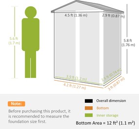 Outsunny Căsuță de Grădină 1.1m² din Oțel Galvanizat, Căsuță de Depozitare cu Ușă Glisantă Blocabilă, Acoperiș Înclinat, Mănuși, Căsuță de Unelte, 136x87x179 cm, Verde | Aosom Romania