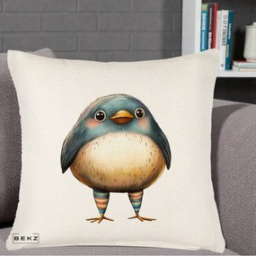 Perna Decorativa Pasare Teal-Bej cu Sosete Curcubeu, 40x40 cm, Crem Reliefat, Husa Detasabila, Perna Inclusa, BEKZ®