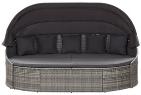46093 vidaXL Pat șezlong de exterior cu copertină, gri, poliratan