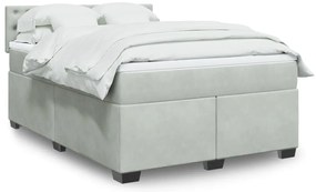 vidaXL Pat box spring cu saltea, gri deschis, 140x200 cm, catifea