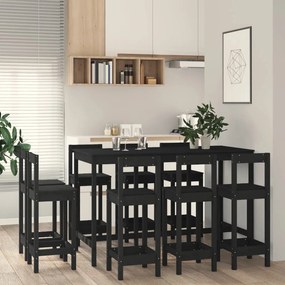 3124726 vidaXL Set mobilier de bar, 9 piese, negru, lemn masiv de pin