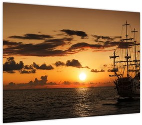 Tablou pe sticlă - Navă de pirați (70x50 cm)