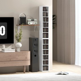 HOMCOM Set de 2 etajere coloane dulap pentru depozitare CD-DVD 12 compartimente 21 x 22,5 x 88,5 cm capacitate 204 CD-uri alb | Aosom Romania