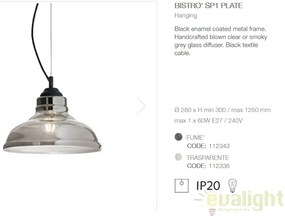 Lustra diametru 28cm, din sticla suflata manual, BISTRO SP1 PLATE fumurie 112343