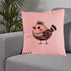 Perna Decorativa Pui Expresiv Dungi Negru-Rosu, 40x40 cm, Roz, Husa Detasabila, Perna Inclusa, BEKZ®