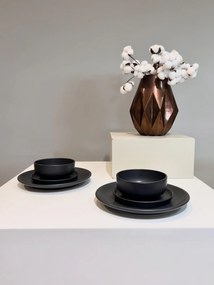 Set Farfurii 3 piese Vulcano Duo, Ceramica Negru Mat Glazurat Manual ( Farfurie Atena 30cm, Farfurie Mica Ceramica 20 cm, Bol Ceramica 4050)