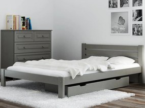 Pat din lemn Asia 140x200 gri cu somieră