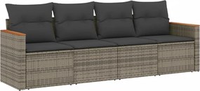 vidaXL Set canapea de grădină cu perne, 4 piese, gri, poliratan