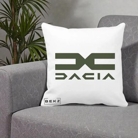 Perna Personalizata cu emblema Dacia, 40x40 cm, Alba Mata, Husa Detasabila, Perna Inclusa, BEKZ®