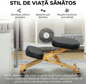 HOMCOM Scaun Ergonomic pentru Genunchi cu Înălțime Reglabilă din Lemn cu Rotile, 42x70x42-52 cm, Negru | Aosom Romania