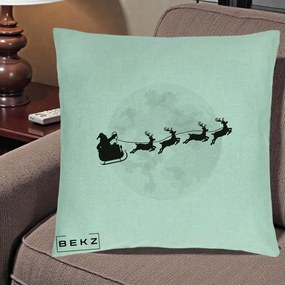 Perna Decorativa Mos Craciun Sanie Luna, 40x40 cm, Verde Menta, Husa Detasabila, Perna Inclusa, BEKZ®