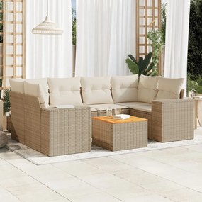 vidaXL Set canapele de grădină, 7 piese, cu perne, bej, poliratan