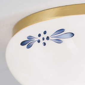 Plafoniera clasica Landhaus 21cm alama satin/ sticla opal decor albastru