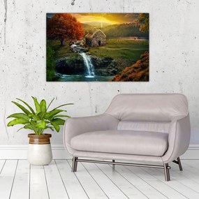 Tablou cu căbănuță în peisaj de poveste (90x60 cm)