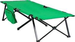 Outsunny Pat de camping, pat pliabil, pat pliabil cu buzunar lateral, suport pentru băuturi, suportând până la 136 kg, cadru din oțel Oxford Verde+Negru 190 x 65 x 40 cm | Aosom Romania