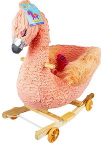 Balansoar pentru bebelusi, Flamingo, lemn + plus, cu rotile, roz, 66 cm