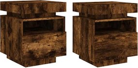 vidaXL Noptiere cu lumini LED, 2 buc., stejar fumuriu, 40x39x48,5 cm